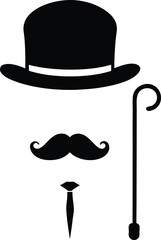 Elegant Gentleman Silhouette in Minimalist Style, Vintage Gentleman Profile Silhouette on White Background