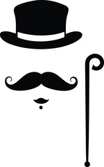 Elegant Gentleman Silhouette in Minimalist Style, Vintage Gentleman Profile Silhouette on White Background