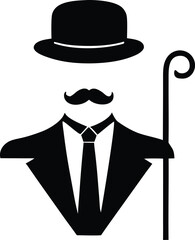 Elegant Gentleman Silhouette in Minimalist Style, Vintage Gentleman Profile Silhouette on White Background
