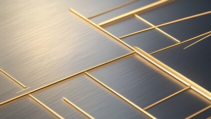 Luxury Business Texture &ndash; Metallic Brushed Steel Surface with Subtle Sheen, Delicate Glowing Gold Lines, Sophistication, Elegance, High-End Quality, Refinement Background.