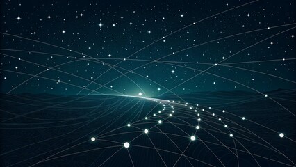 Digital Highway: A mesmerizing visualization of a digital highway, a futuristic pathway of data points and connection against a starlit background.