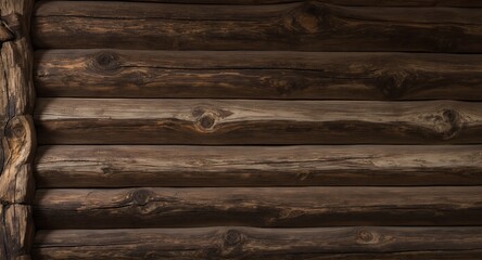 Naklejka premium Log Cabin Wall Texture Detail, Rustic Wood Background, Natural Wood Grain