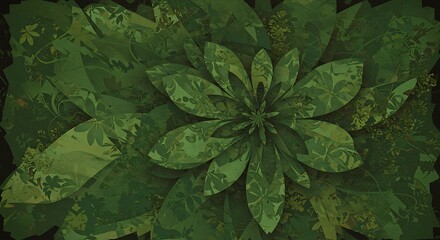 Abstract green floral design with detailed layered leaves illustration