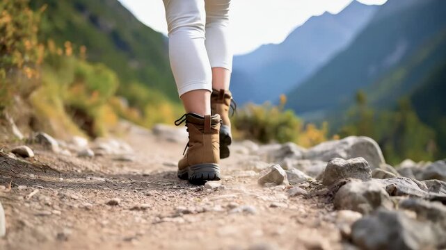 Persona caminando por sendero de monta&ntilde;a con botas