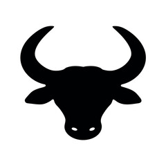 Bold black silhouette of a bull s head with prominent curved horns