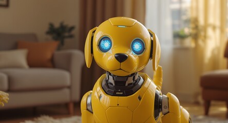 Robot Dog with glowing eyes, Modern AI robotic pet, concept.
