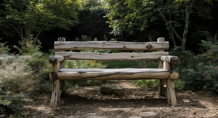 Rustic Wooden Bench in a Serene Garden Setting