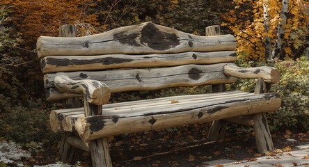 Rustic Wooden Bench in Autumnal Setting