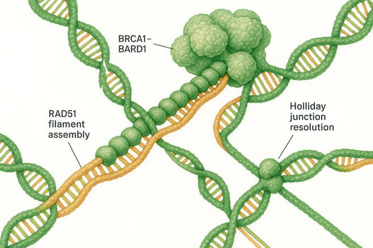 Illustration of DNA Repair Processes: BRCA1-BARD1, RAD51, Holliday Junction
