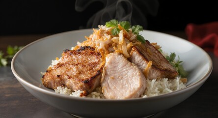 Savory Dish with Cooked Meat and Rice, Food Photography
