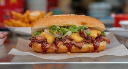 Savory Sandwich with Melted Cheese and Toppings