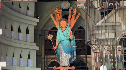 Beautiful theme Durga maa idol at a puja pandal in Kolkata