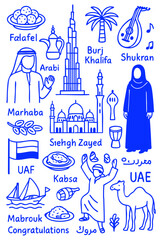 United Arab Emirates Culture Illustration Set &ndash; Traditional People, Music, Dance, Food, and Symbols	
