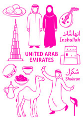 United Arab Emirates Culture Illustration Set &ndash; Traditional People, Music, Dance, Food, and Symbols	