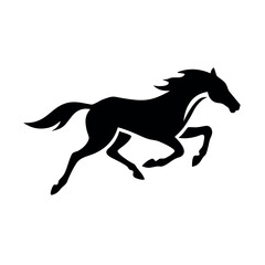 Silhouette of a powerful black horse galloping with its mane and tail flowing