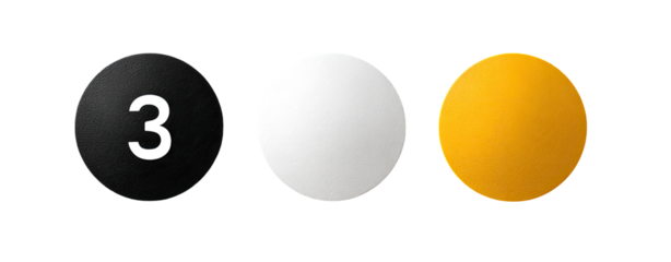 Three colored circles, each with a number 3