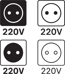 Electrical Outlet 220V icon set, outlet icons solid black, electrical outlet outline, 220V socket minimal, thin stroke power vector, editable outlet design icons, professional electricity pack