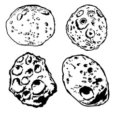 asteroid lineart vector illustration with black lineart