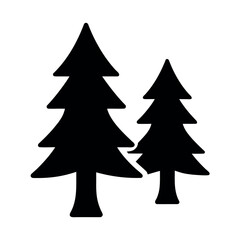 Simple silhouette of two evergreen trees in a forest setting