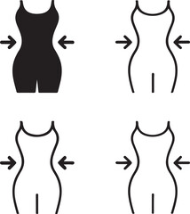 Female Body Shape icon set, female body icons solid black, body outline, slimming shape minimal, thin stroke vector, editable body design icons, professional weight loss wellness symbols