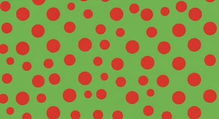 Red dots on green background, simple pattern design.