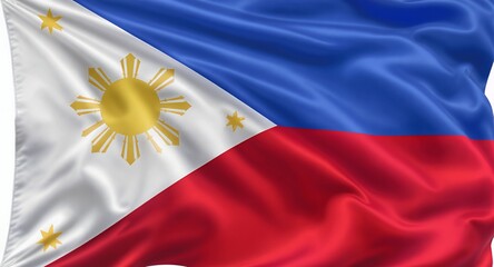 Waving Flag with Blue, Red, and White Fabric, and Gold Symbols