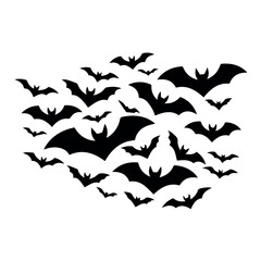 Halloween bats vector illustration flying bats silhouette bat swarm spooky night animal october decoration 100