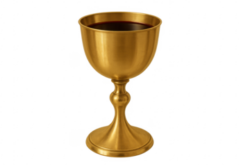 Golden chalice holding red wine with transparent background
