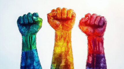 Colorful fists raised in solidarity