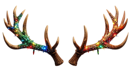 Glittery Christmas Reindeer Antlers and Simple Brown Antlers, isolated on transparent background