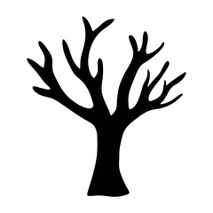 Silhouette of a bare deciduous tree with intricate branching against a white background