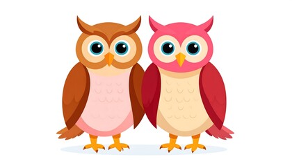 Fototapeta premium Cartoon owls, colorful, friendly