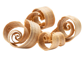 Wood shavings curl isolated on white or transparent background. PNG