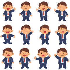 Set of nine cute three-dimensional cartoons in various poses wearing Presecutor's clothing.