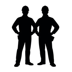 Silhouette of construction workers builders contractor team wearing hardhats standing confidently posing together