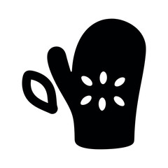 Simple black silhouette of a cozy winter mitten with a floral design