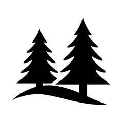 Obraz premium Simple silhouette of two evergreen trees on a curved horizon line