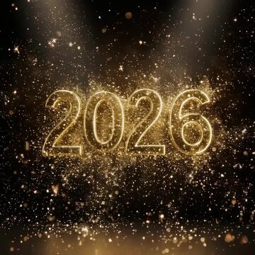 Exploding Golden Number 2026 New Year Animation. Creating a powerful and exciting visual for New Year's Eve introductions and announcements.