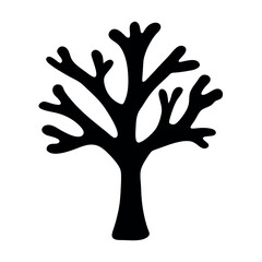 Stylized black silhouette of a bare tree with branching limbs
