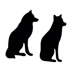 Two black silhouettes of sitting dogs on a white background