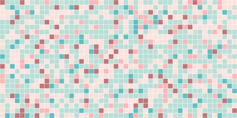 Pastel Squares Pattern Teal Pink and Brown Tiled Design.