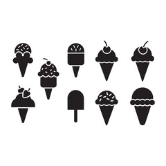 Ice Cream Cone Vector Set . Dessert Icons Collection