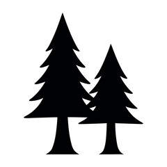 Fototapeta premium Two silhouetted evergreen trees against a white background