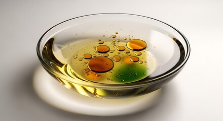 Oil and Water Mixture in a Glass Bowl.