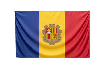 Obraz premium Proudly display Andorra's national flag with its vibrant colors and official coat of arms, perfect for patriotic events and cultural displays.