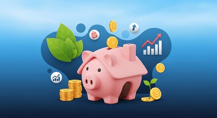 Piggy Bank Growth and Financial Success Concept.
