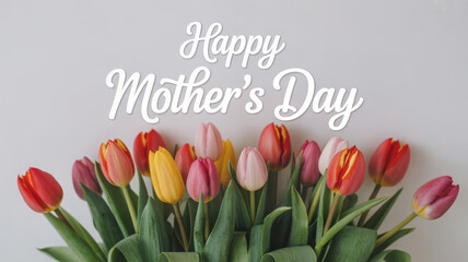 Happy mothers day tulips isolated on white background, a vibrant bouquet of spring blooms