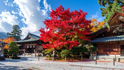 Autumn colors ablaze at a temple