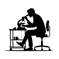 Silhouette of scientist using microscope in laboratory for research and medical science analysis and discovery