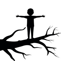 Silhouette of boy standing on tree branch vector illustration graphic design free download for designers